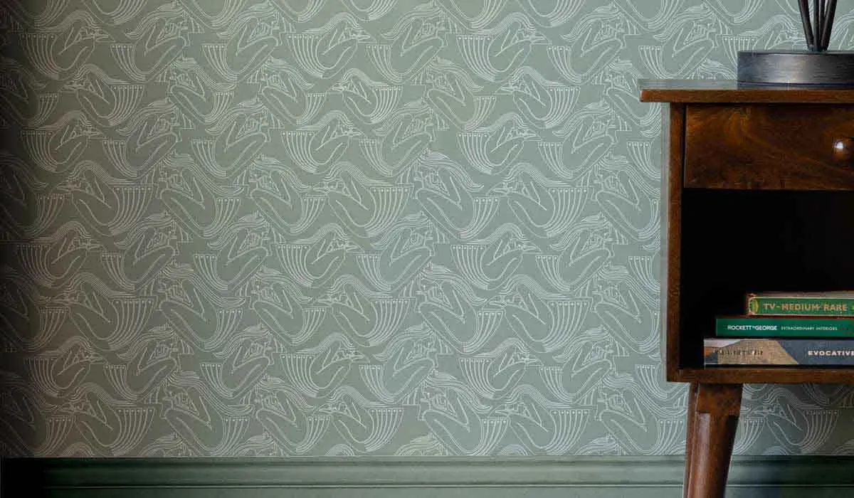 Rockett St George Deco Nymph Olive Wallpaper