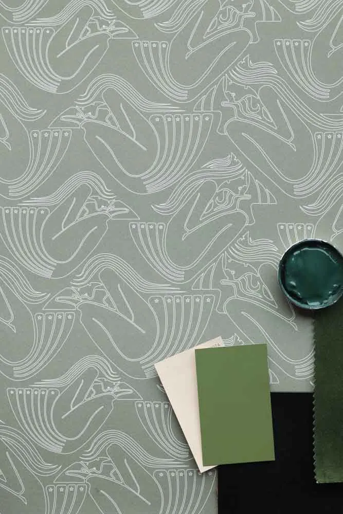 Rockett St George Deco Nymph Olive Wallpaper