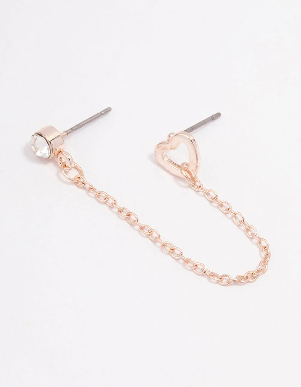 Rose Gold Diamante & Heart Chain Drop Earrings