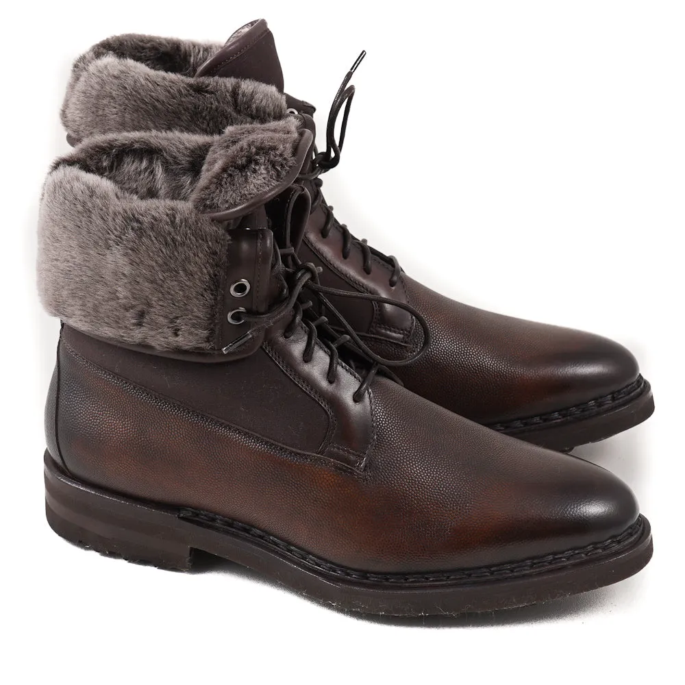 Santoni Shearling-Lined Leather Ankle Boots