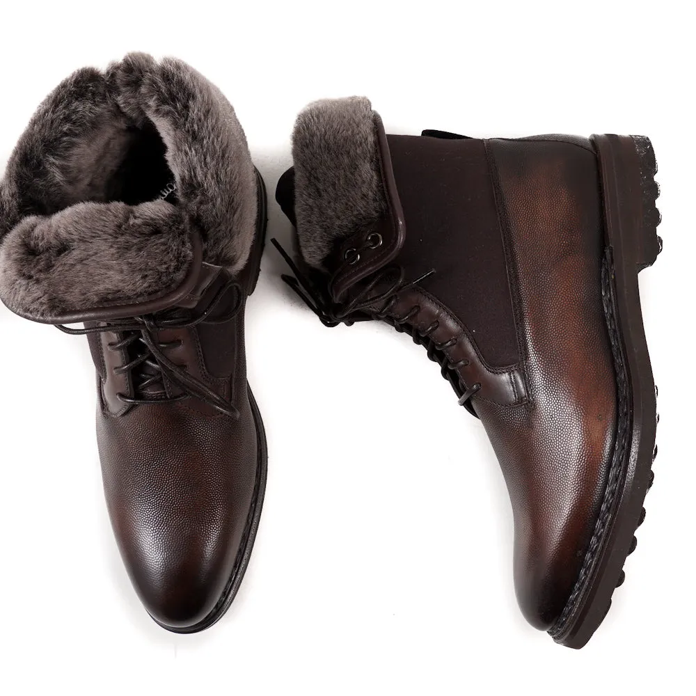 Santoni Shearling-Lined Leather Ankle Boots