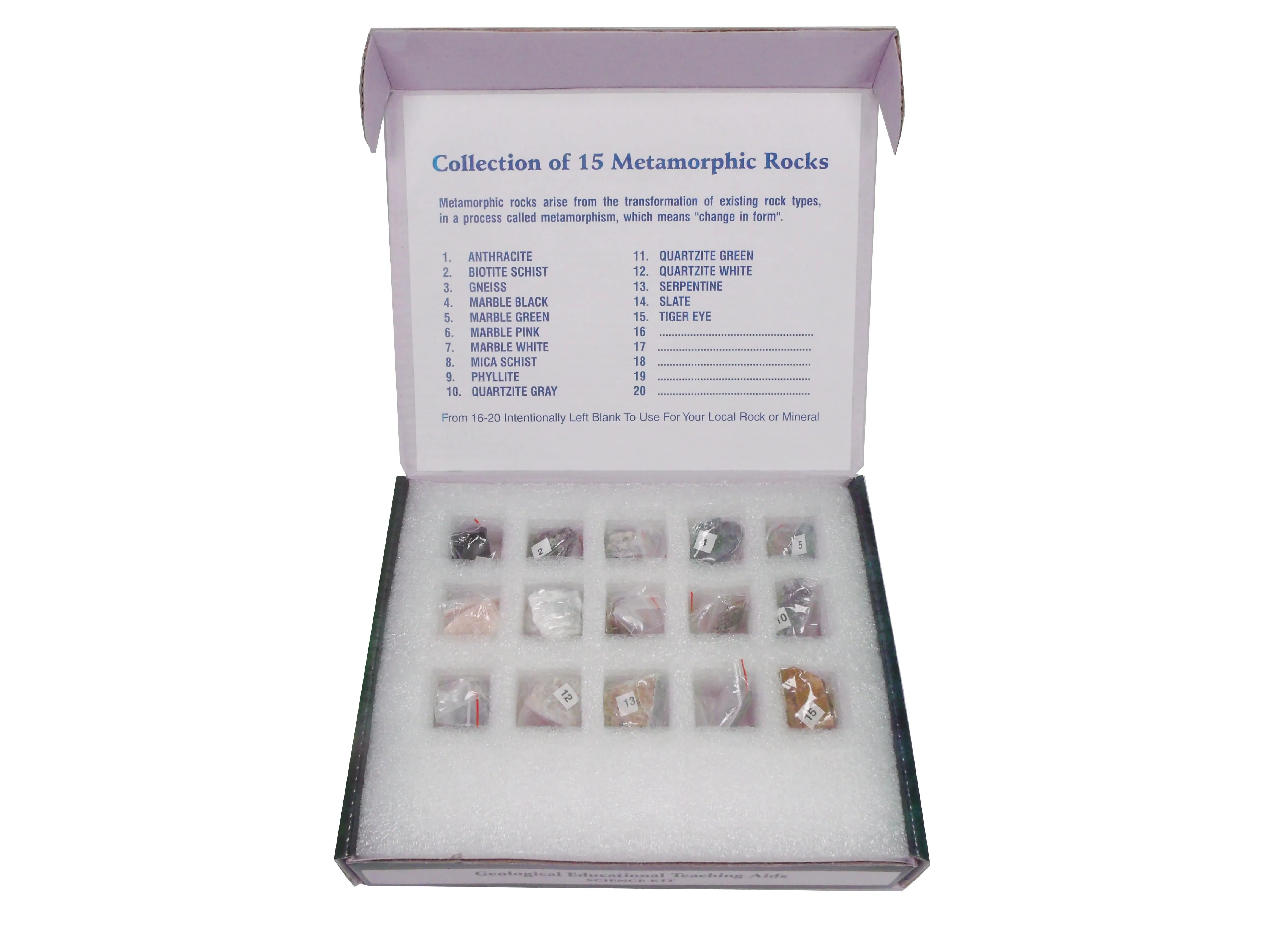 United Scientific Metamorphic Rock Set, 15 Specimens